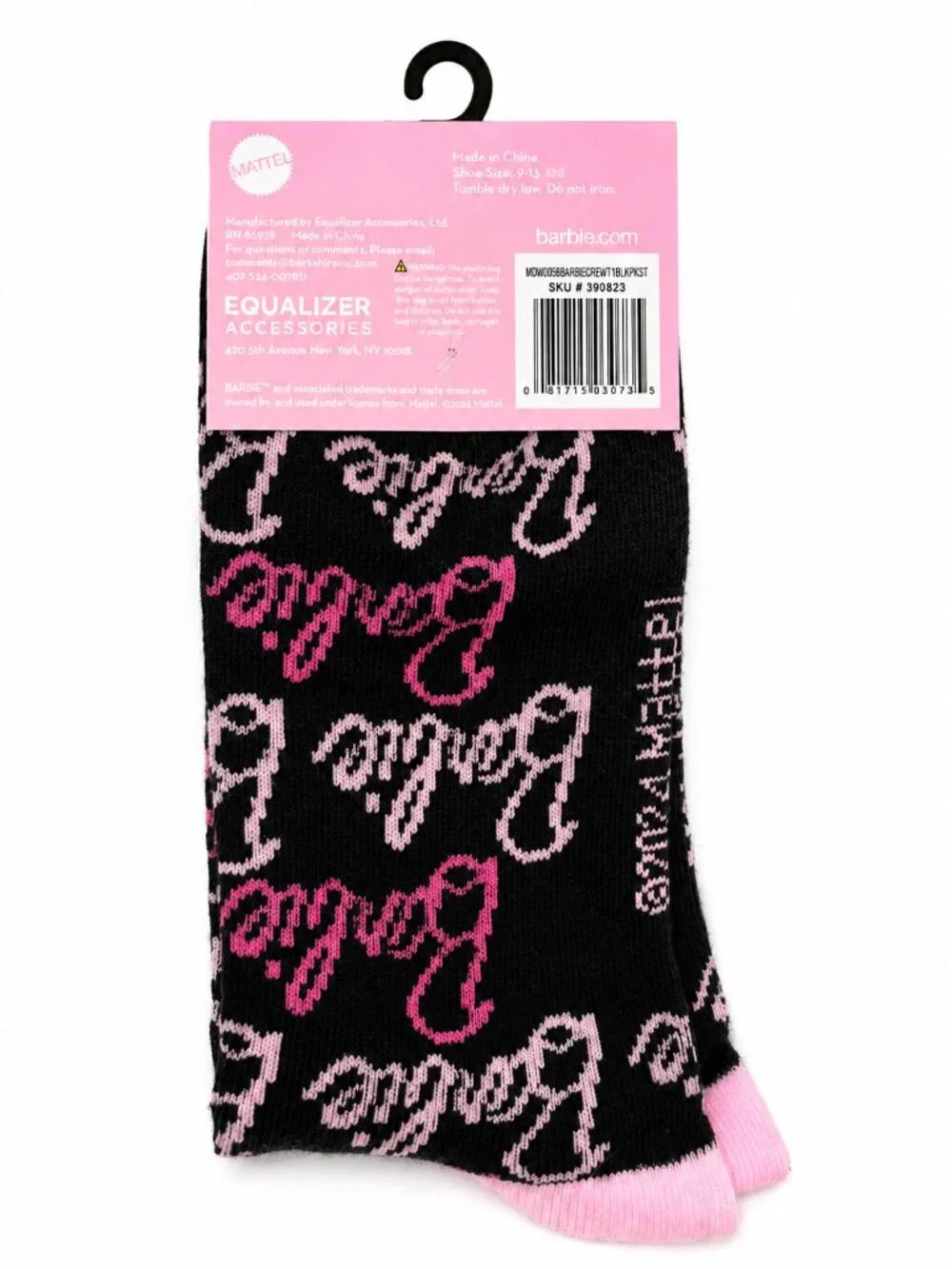 NWT Barbie Socks 2 Pairs Ombre & Logo Print Pink Black